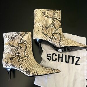 SCHUTZ Women's Snake Print Heeled Boots 
New in Box